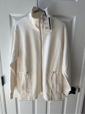 Calia Sandwash Scuba Cream Lightweight Full-Zip Shirt Jacket with Drawcord Waist